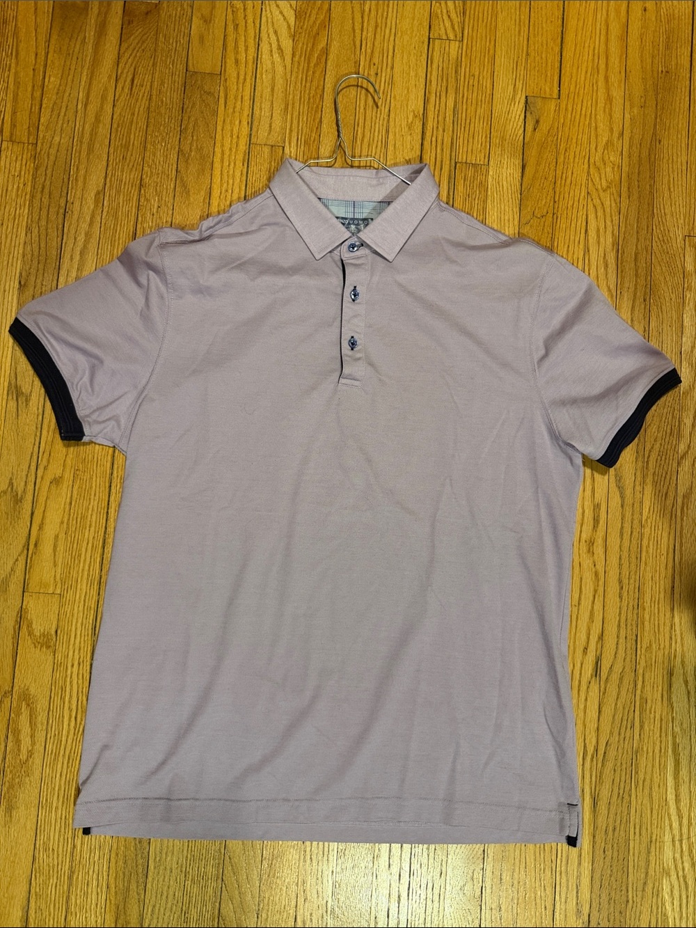 Lorenzo Uomo Light Lavender Polo with Navy Contrast Trim. Trim fit.